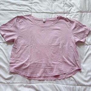 Womens XL 100% Cotton T-Shirt Pink Boxy Short Sleeve Cropped Top Feminine Dainty